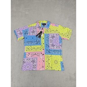 Reason Shirt Mens 2XL Multi Bandana Patchwork Short Sleeve Button Up VS1-04